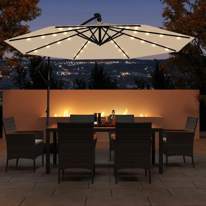 Costway 10 FT Solar Offset Hanging Umbrella Patio Cantilever Umbrella with 32 LED Lights Brown