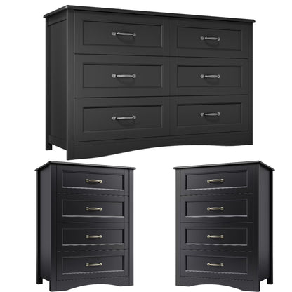 Lofka 3 Piece Nightstands and Dressers Sets , 6 Drawer Dresser & 4 Drawers Nightstand set of 2,Modern Engineered Wood ,White