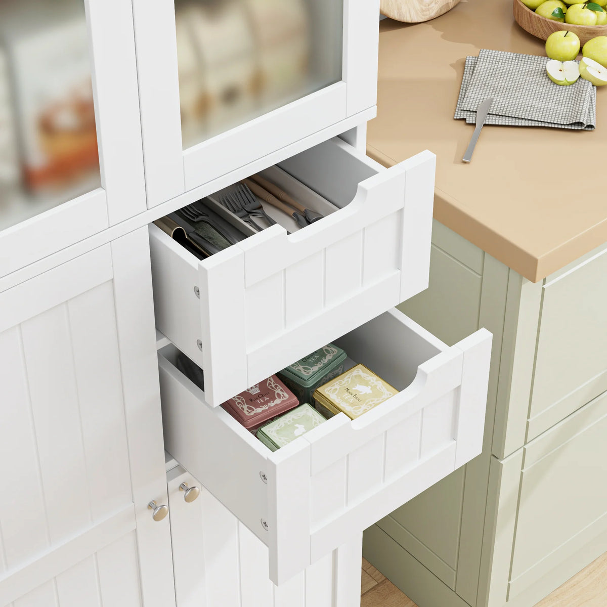Homfa 67" Tall Bathroom Cabinet, White Linen Cabinet with Doors and Removable Drawers, Kitchen Cupboard