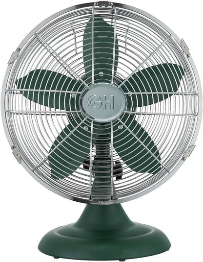 Good Housekeeping Retro All-Metal Table Fan (92618) with 3 Speed Settings, Wide Oscillation, and Carrying Handle