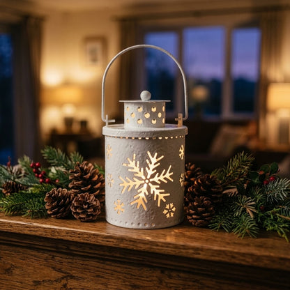 Havenlia Nordic wrought iron LED flameless candle lantern glowing on mantel