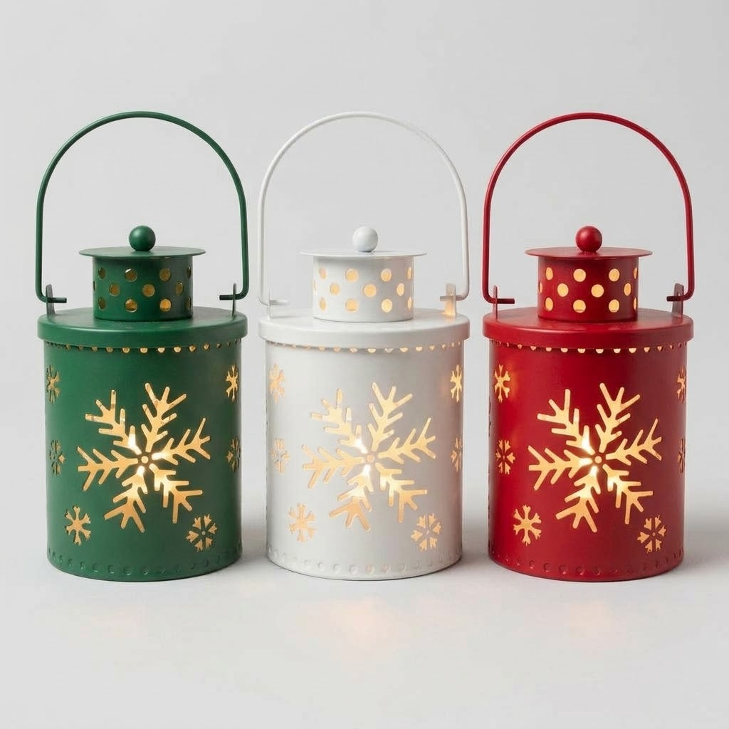 Havenlia Nordic wrought iron LED flameless candle lantern glowing on mantel