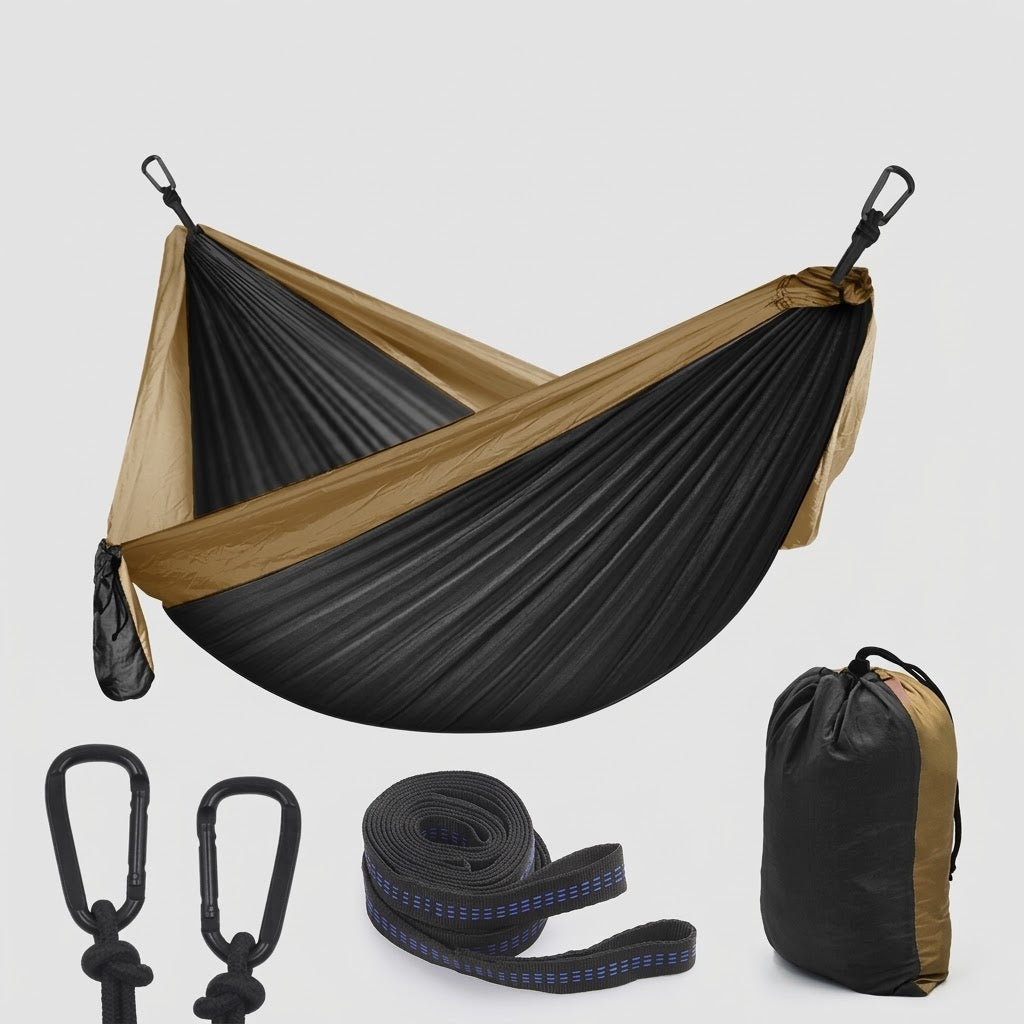Havenlia double camping hammock with tree straps hung between two trees