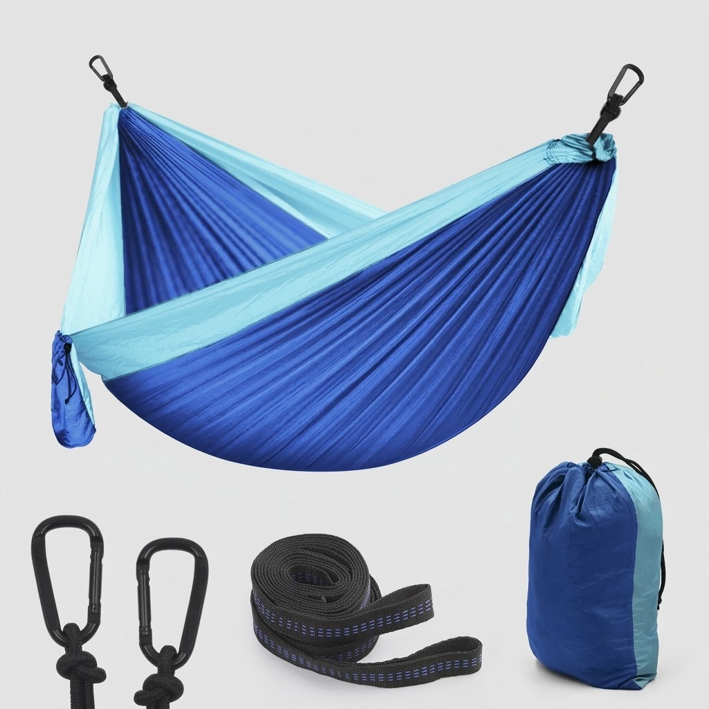 Havenlia double camping hammock with tree straps hung between two trees