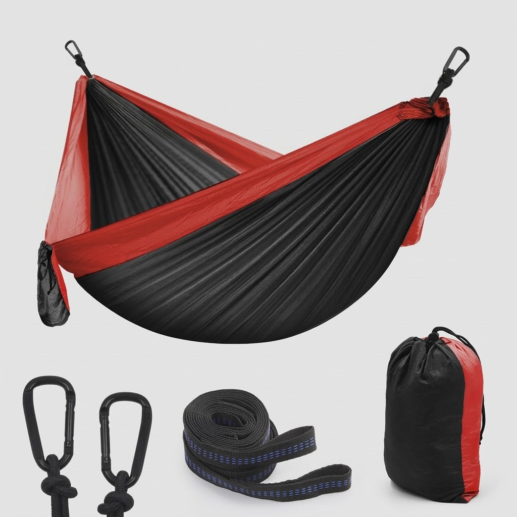 Havenlia double camping hammock with tree straps hung between two trees