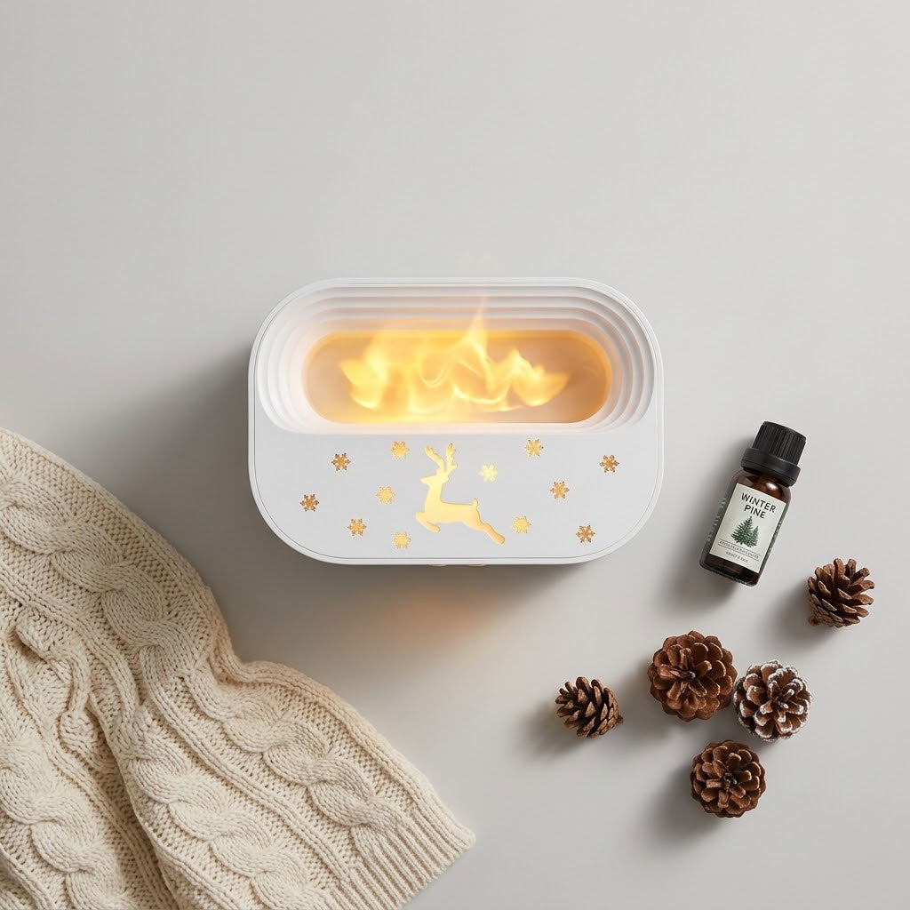 Havenlia elk flame aroma diffuser humidifier glowing on nightstand