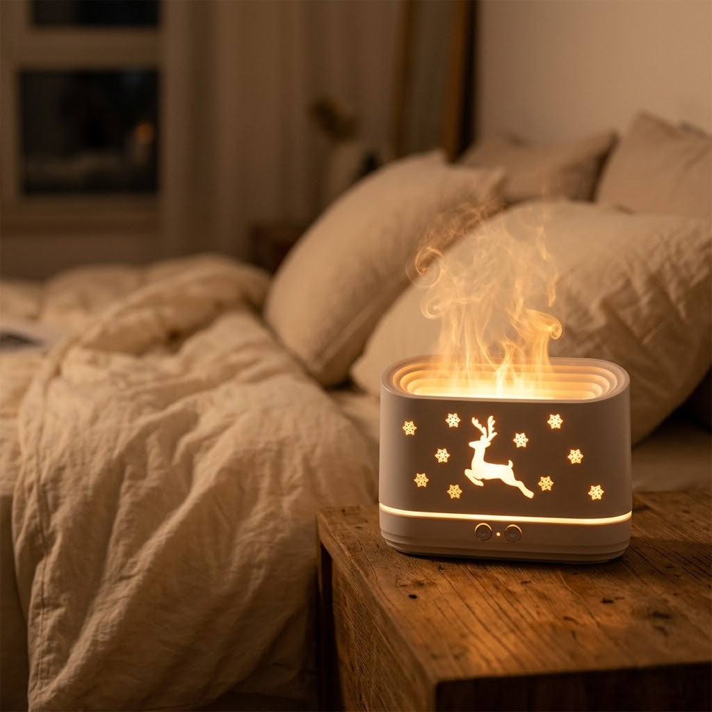 Havenlia elk flame aroma diffuser humidifier glowing on nightstand