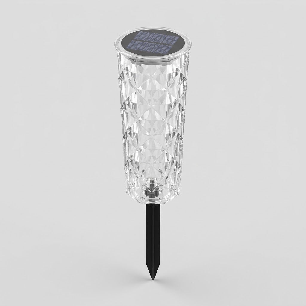 Havenlia solar rose garden stake light glowing in flower bed at dusk