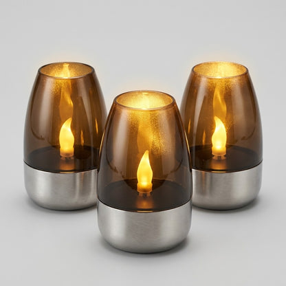 Havenlia solar warm glow garden candle lamp glowing on pathway at dusk
