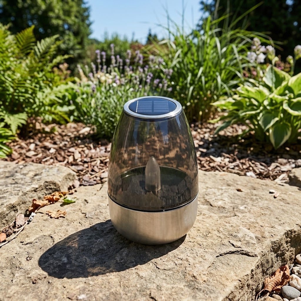 Havenlia solar warm glow garden candle lamp glowing on pathway at dusk