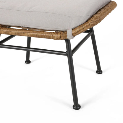 Gloria Outdoor Modern Boho Wicker Ottoman with Cushions (Set of 2)