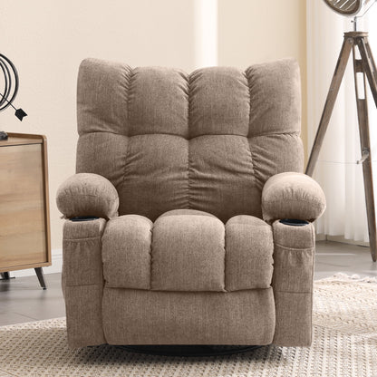 JONPONY Manual Recliner Chair with Heat Therapy and Massage Function, Heavy Duty Reclining Mechanism Massage Chair, Elderly Single Rocker Sofa with Cup Holders for Bedroom Home Theater,Grey