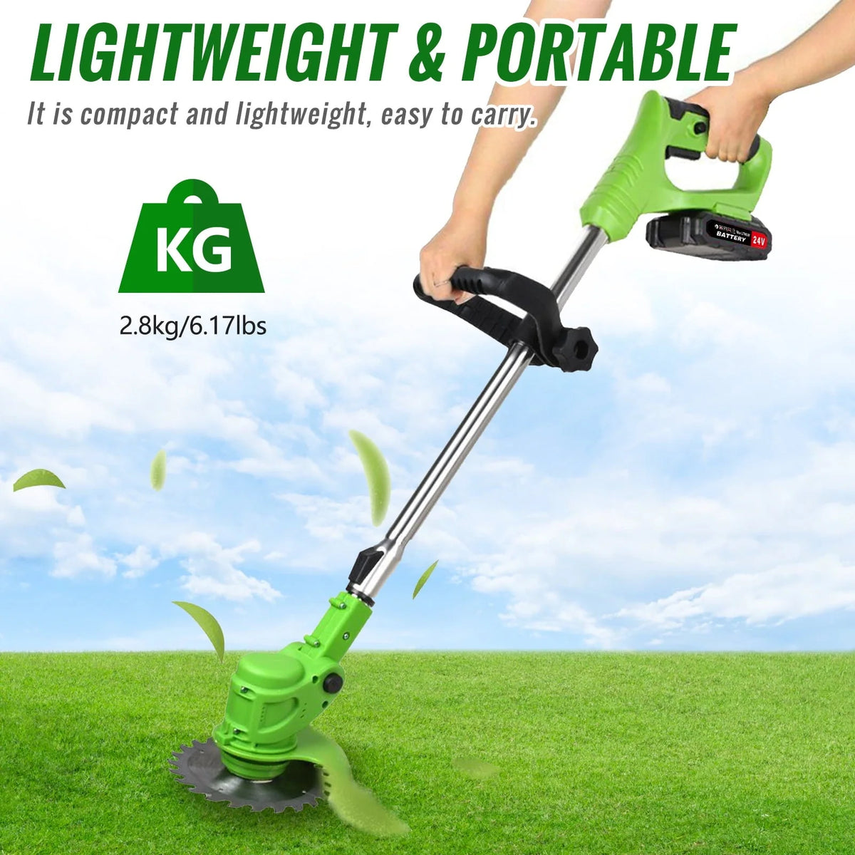 Electric 650W Weed Lawn Edger, Battery Weed Eater, Weed Wacker Electric, Cordless Grass Trimmer Cutting Tool & 2 Battery, Weed Trimmer for Yards Garden, Green