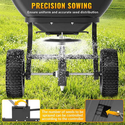 200LB Tow Behind Broadcast Spreader, Fertilizer Spreader Holds up to 550 lbs with 13" Pneumatic Tires and Adjustable Flow Control Lever,for Fertilizer, Grass Seed, Salt, Ice Melt, Lawn