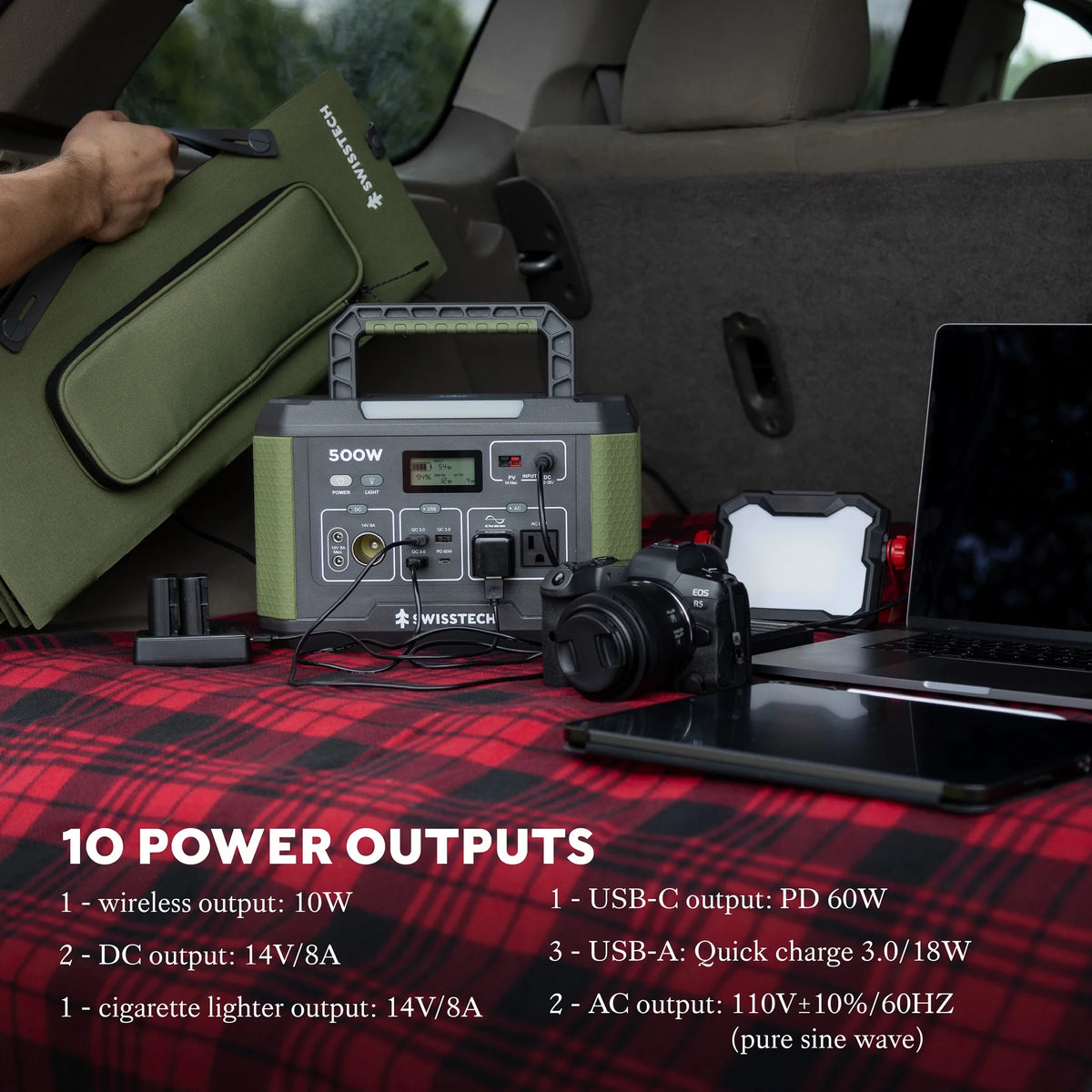 Swiss Tech 500W portable power station 519Wh solar compatible battery for outdoor & emergency use