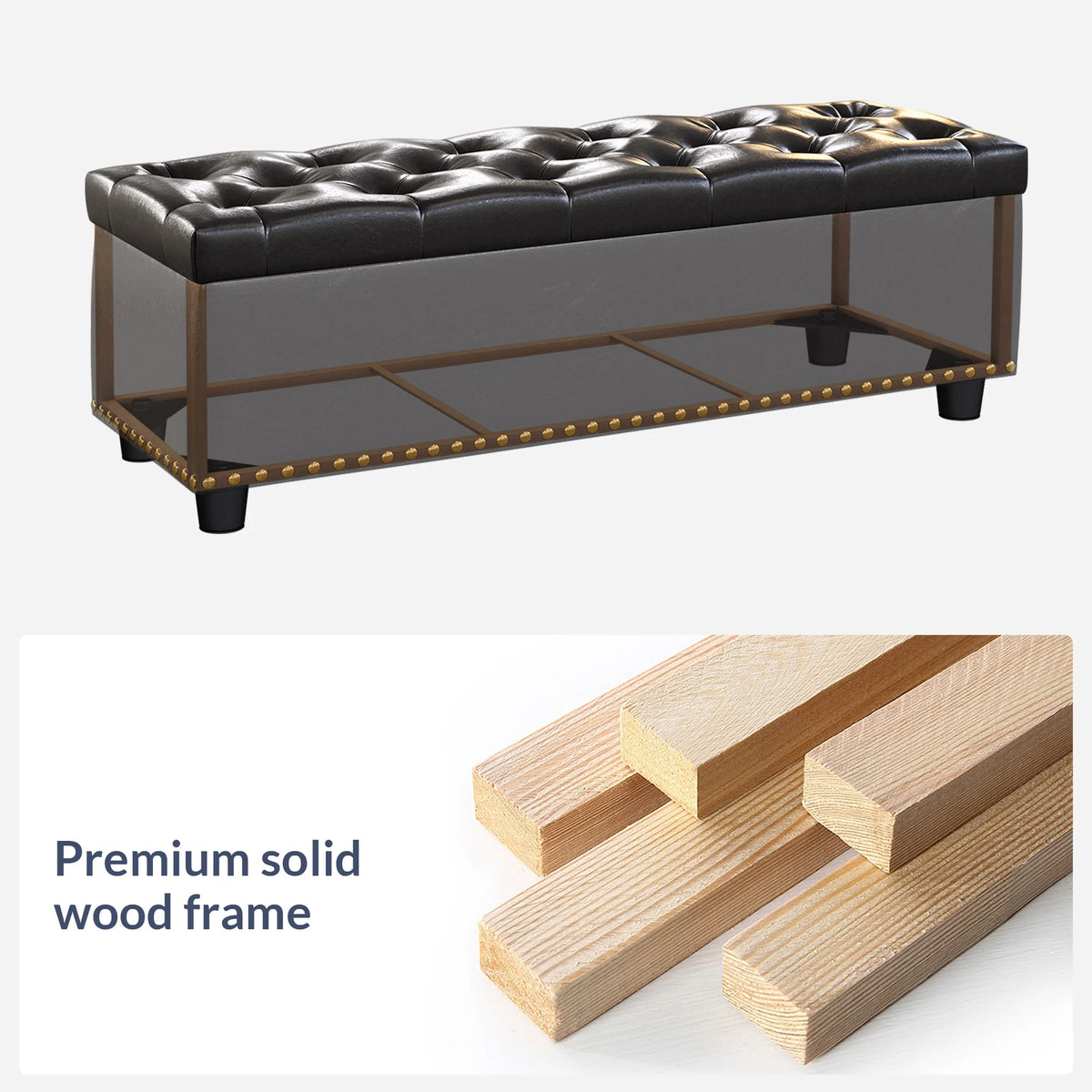 BELLEZE Button-Tufted Faux Leather Storage Ottoman Bench - Brentwood (Dark Brown)
