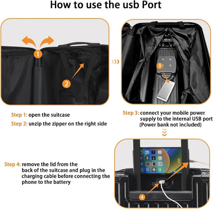 20 Inch Carry On Luggage With Cup Holder & USB Port, Airline Approved TSA-locked Luggage, Lightweight PC Material Travel Suitcase With 360 Spinner Wheel