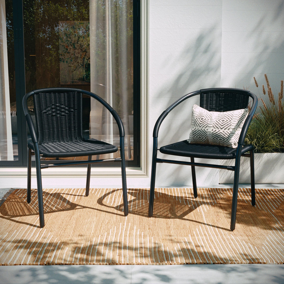 Flash Furniture Lila Indoor/Outdoor Stacking Rattan Patio Chairs, Set of 2, Beige