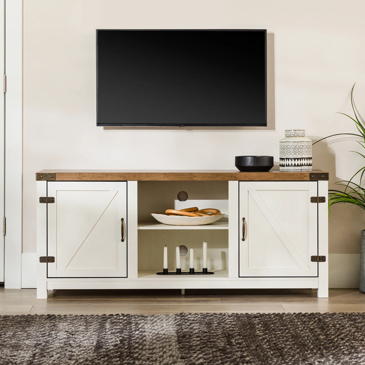 Walker Edison Modern Farmhouse Barn Door TV Stand for TVs up to 65", Grey Wash
