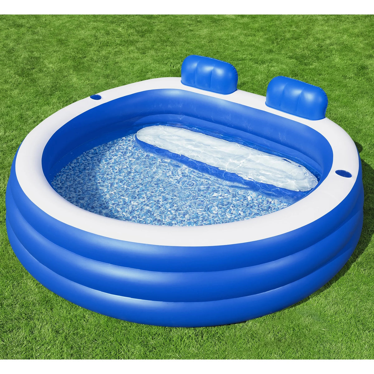 H2OGO! Splash Paradise Family Pool 7'7" x 7'2" x 31"  - Inflatable, Blue & White, Bestway, 225 Gallon Capacity, Outdoor & Backyard, Bench Seat, Built-In Cupholders, Suitable For Children Ages 6+