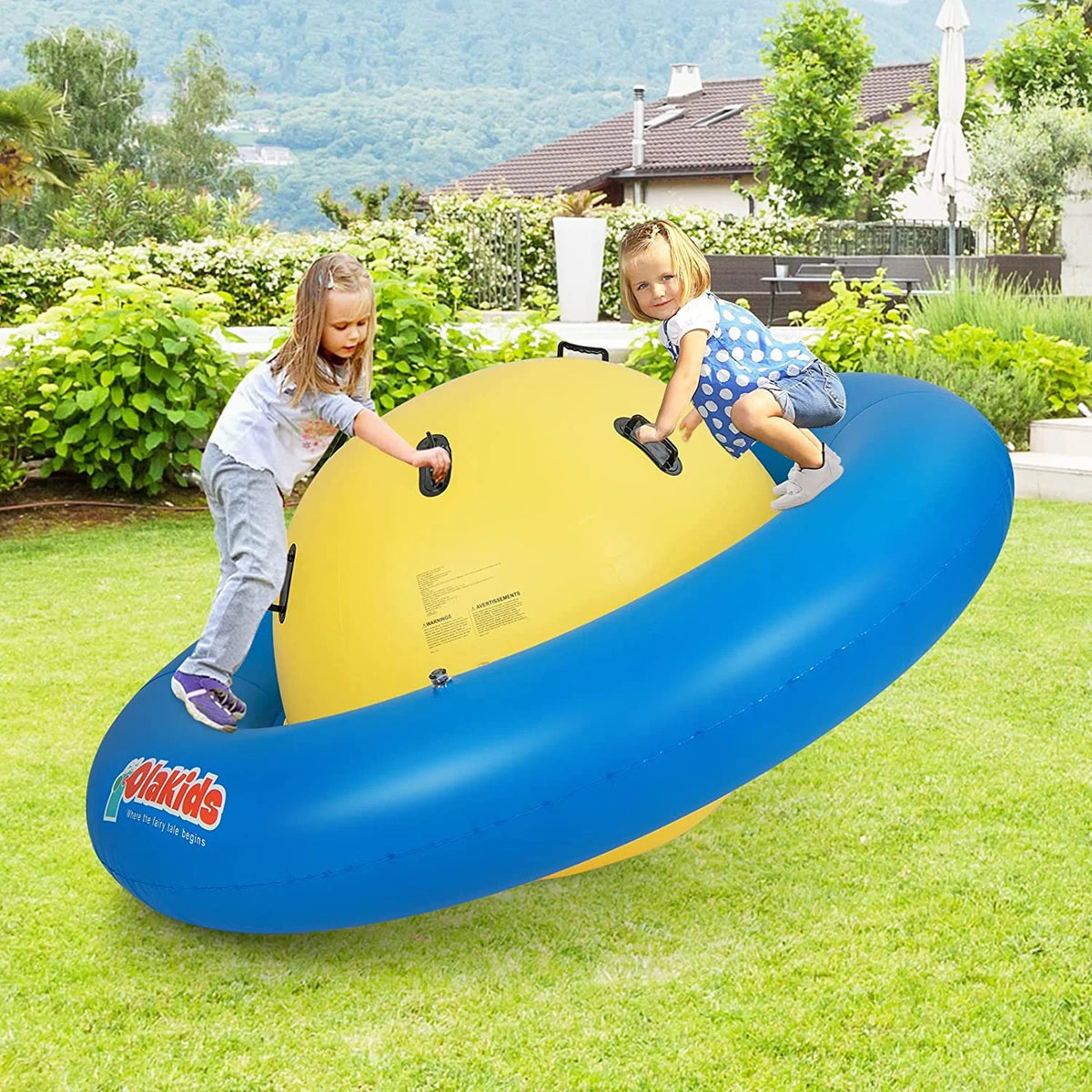 OLAKIDS 8FT Inflatable Dome Rocker Bouncer, Outdoor Kids Giant Roll and Play Seesaw Rocker with 6 Secure Handles, Max Weight 250 LBS, Toddlers Climbing Toy Backyard Play Center Equipment