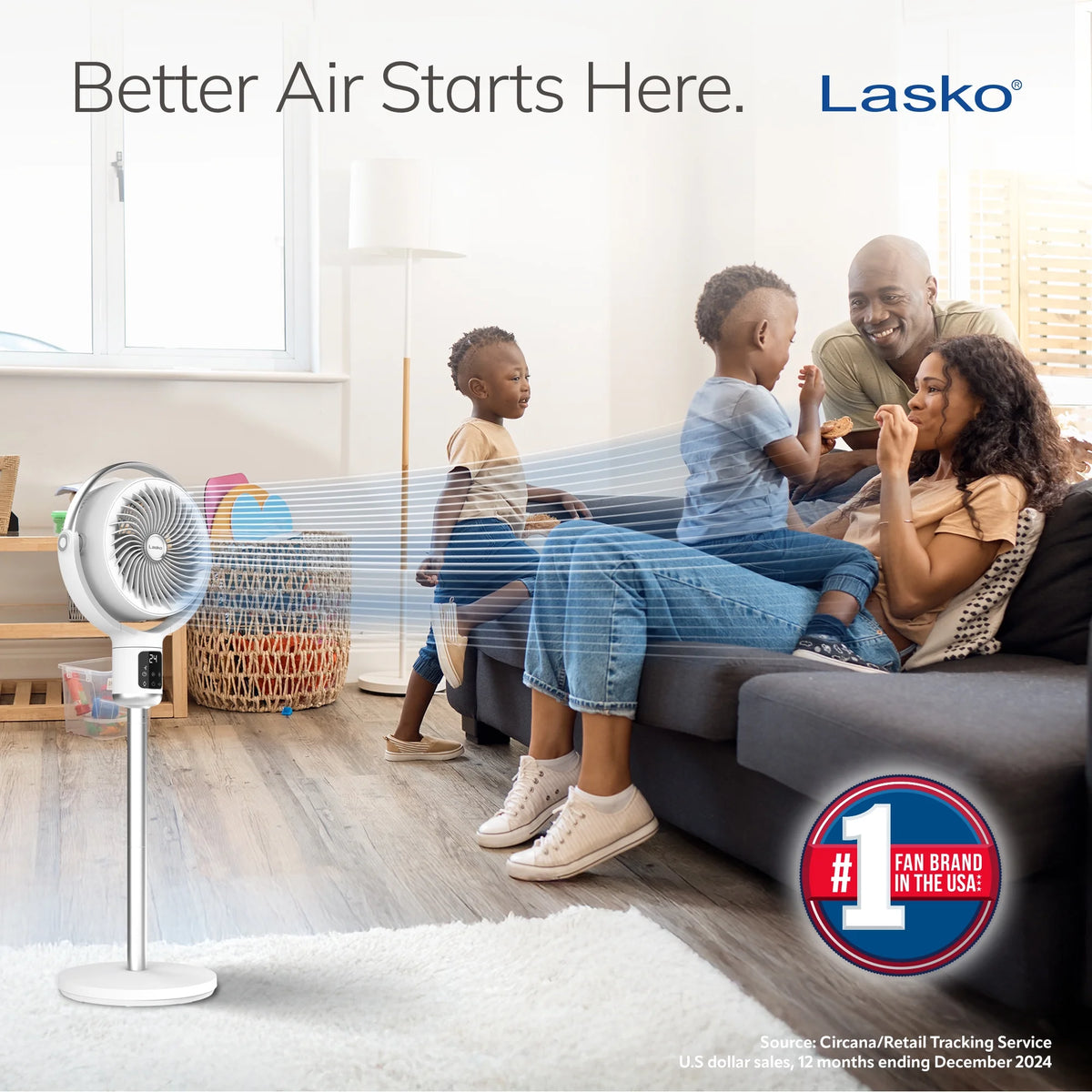 Lasko Whirlwind 7 24-Speed Orbital Motion 25ft/s Airflow Remote Control Pedestal Fan, APDC301