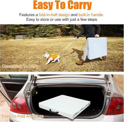 Folding Table with Carry Handle, Portable Fold-in-Half Plastic Table, Rectangle Foldable Table for Indoor
