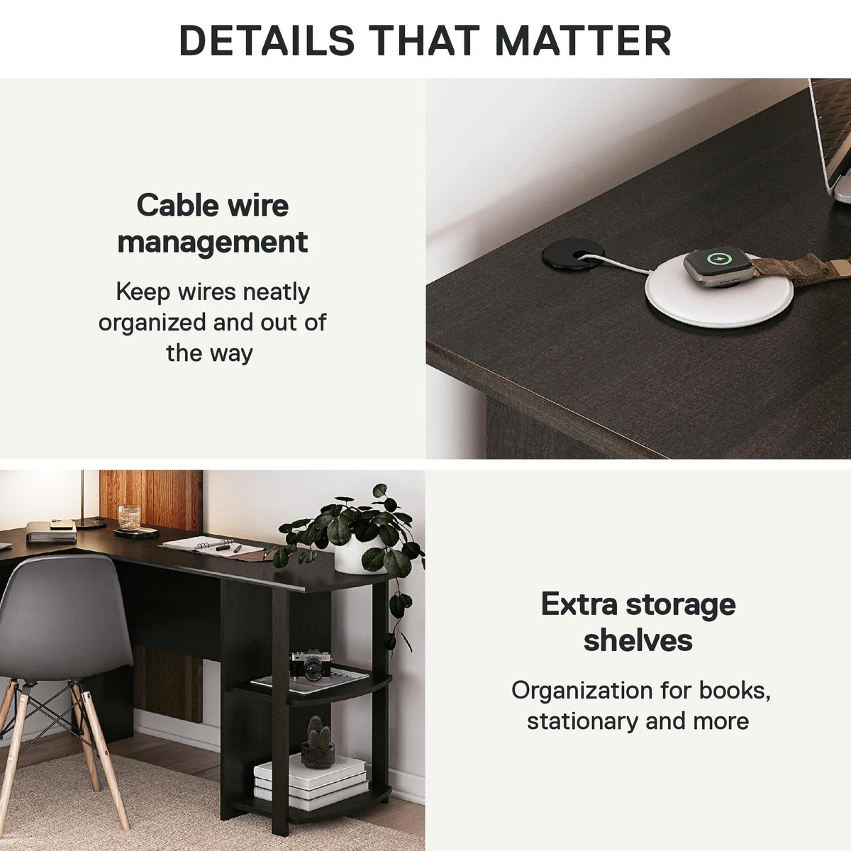 Ameriwood Home L Shaped Desk with Side Storage, Black Oak