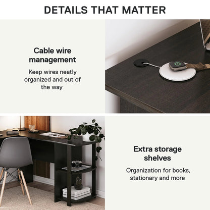 Ameriwood Home L Shaped Desk with Side Storage, Black Oak