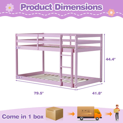 SESSLIFE Bunk Bed Twin Over Twin, Low Floor Bunk Bed with Guard Rails for Dorm, Small Space, No Box Spring Needed(White)