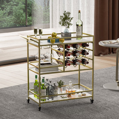 WHIFEA 3-Tier Home Bar Cart with Wine Rack, Mobile Serving Wine Cart on Wheels, Modern Rolling Drink Trolley for Coffee Tea Wine, Beverage Bar Table for Home Kitchen Party, Black