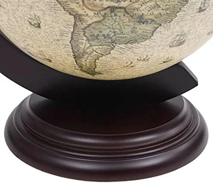 Green & Brown Tabletop Globe Wine Stand - Eucalyptus Wood with Antique Replica Frescoes and 16th  Nautical Maps - Assembly Required