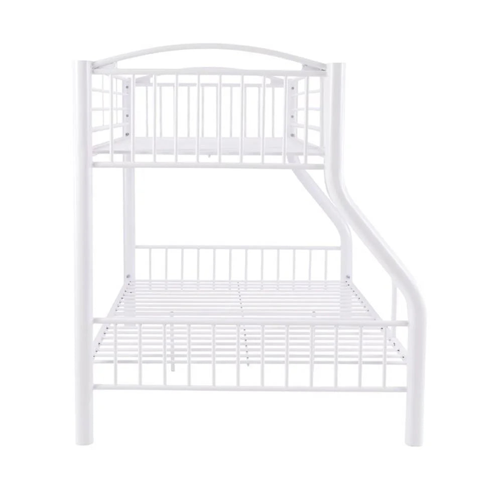 Linon Heavy Metal Twin Over Full Bunk Bed Attached Ladder in White