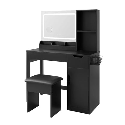 Mainstays Get Ready with Me GRWM Deluxe 2-Piece Vanity and Stool with Lighted Mirror and USB Power, White Finish