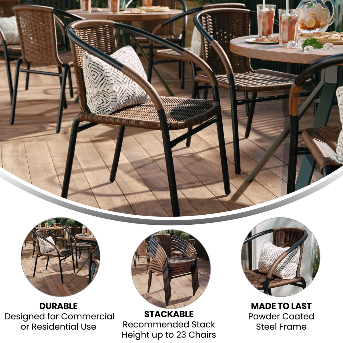 Flash Furniture Lila Indoor/Outdoor Stacking Rattan Patio Chairs, Set of 2, Beige