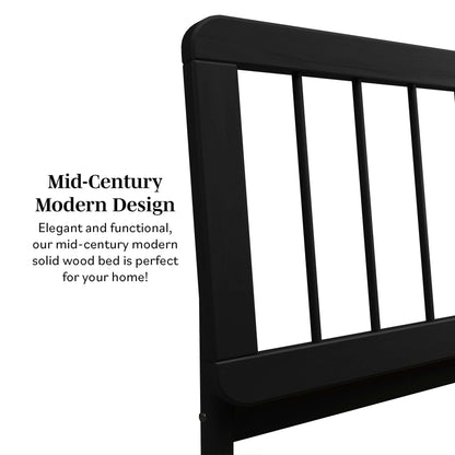 Walker Edison Mid-Century Modern Slatted Solid Wood Queen Bedframe, Natural Pine