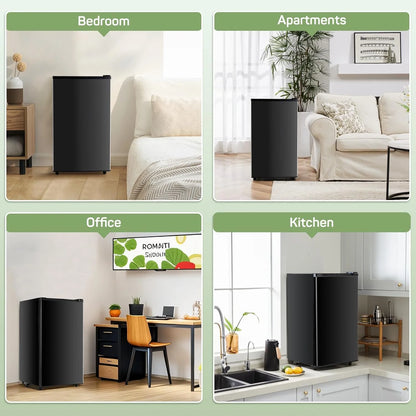 Mini Fridge for Bedroom 3.2 Cu.Ft Small Refrigerator with Freezer for Dorm Office, Compact Single Door Adjustable Thermostat Low Noise,Black