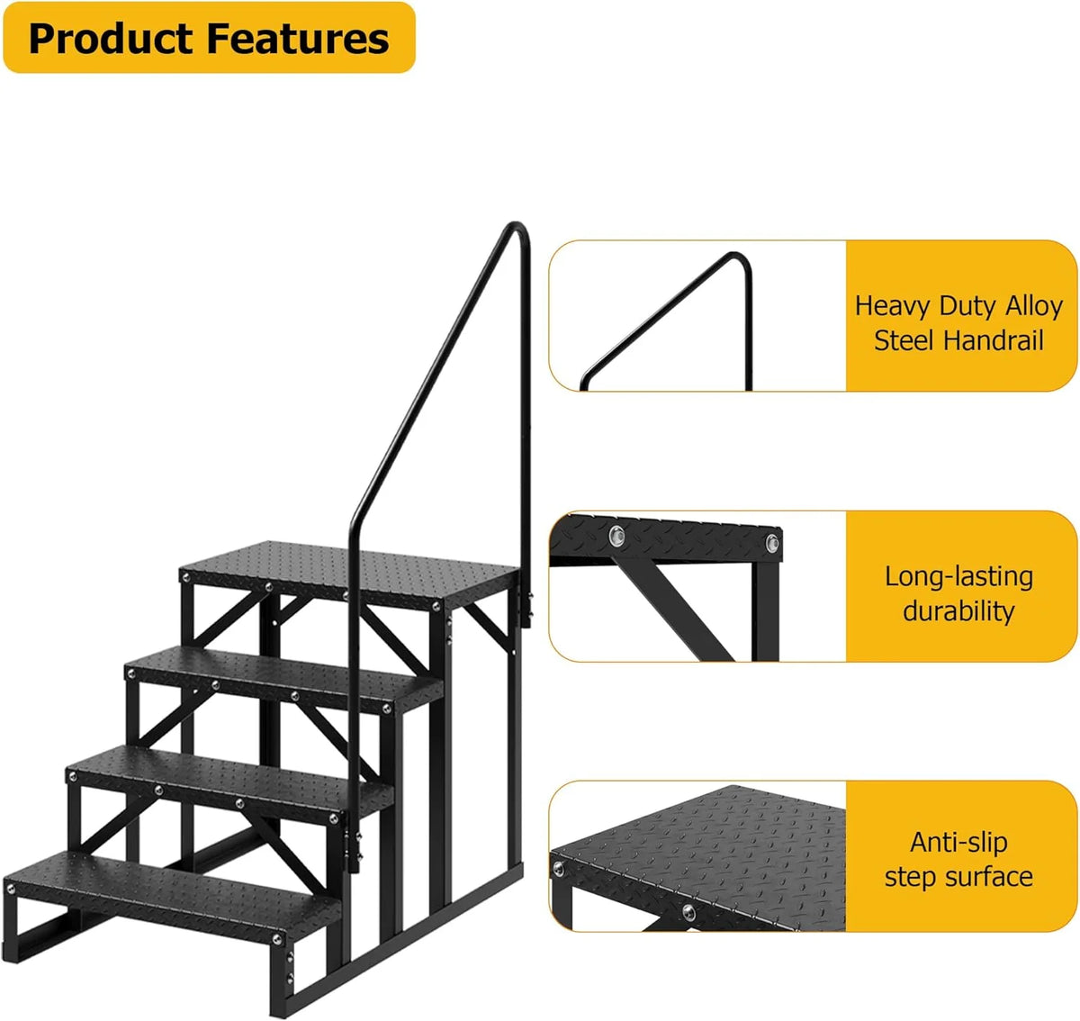 Garvee 3 Steps Anti-Slip RV Steps, 26.7 in x 47.9 in, Alloy Steel
