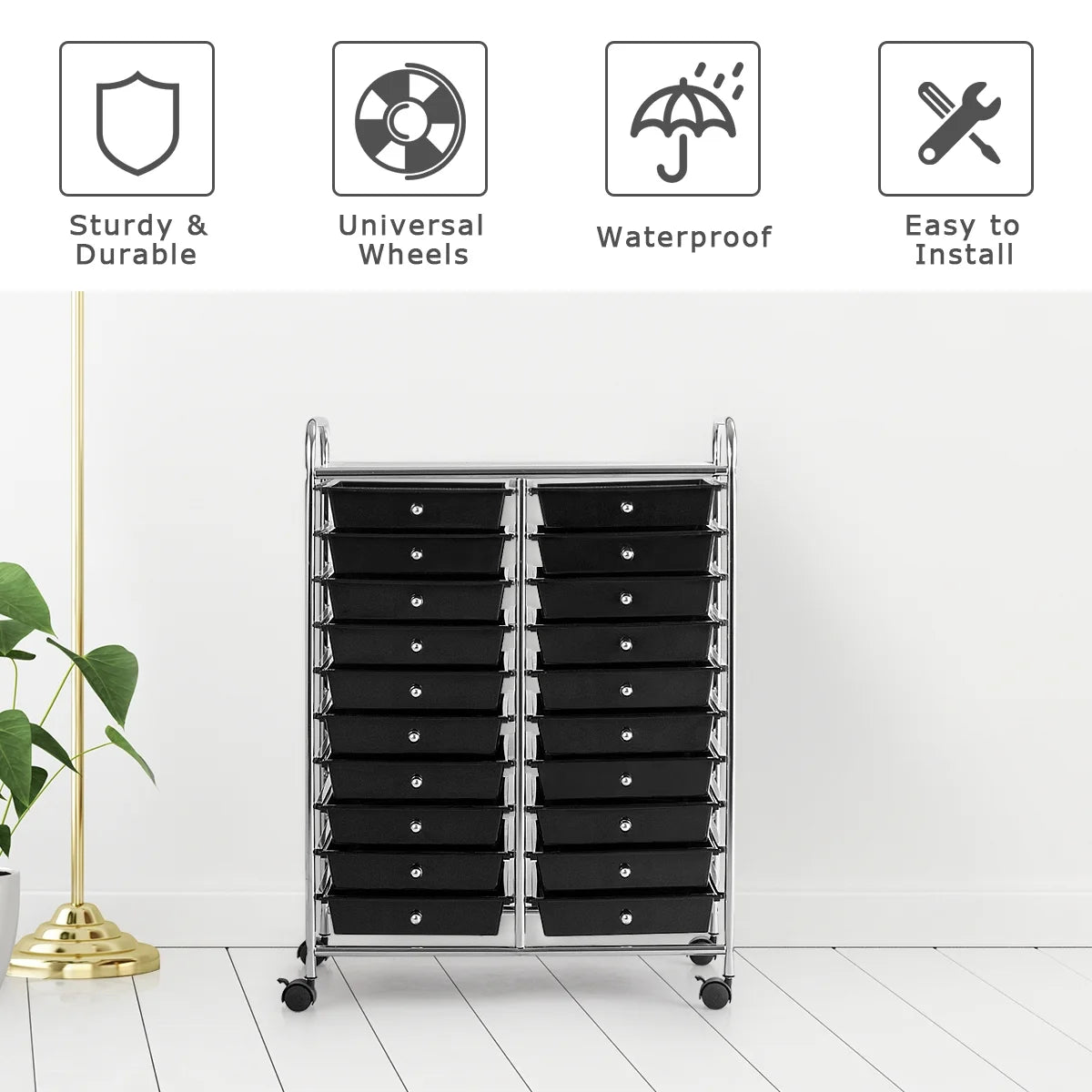 Costway 20 Drawer Rolling Storage Cart Tools Scrapbook Paper Office School Organizer Yellow