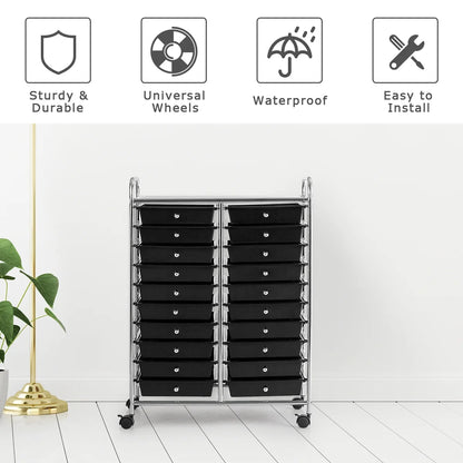 Costway 20 Drawer Rolling Storage Cart Tools Scrapbook Paper Office School Organizer Yellow