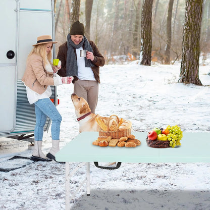 Folding Table with Carry Handle, Portable Fold-in-Half Plastic Table, Rectangle Foldable Table for Indoor