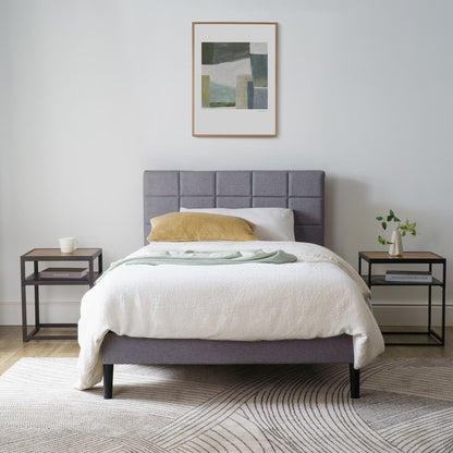 Mainstays Upholstered Platform Bed, No Box Spring Needed, Gray, Queen