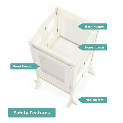 Guidecraft Classic Kitchen Helper Kids' Step Stool - Natural: Foldable and Adjustable Wooden Toddler Tower for Learning with Keeper