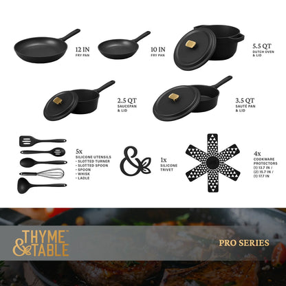 Thyme & Table 18-Piece Non-stick Diecast Cookware & Silicone Utensil Set, Pots and Pans Set - Atlantic Blue