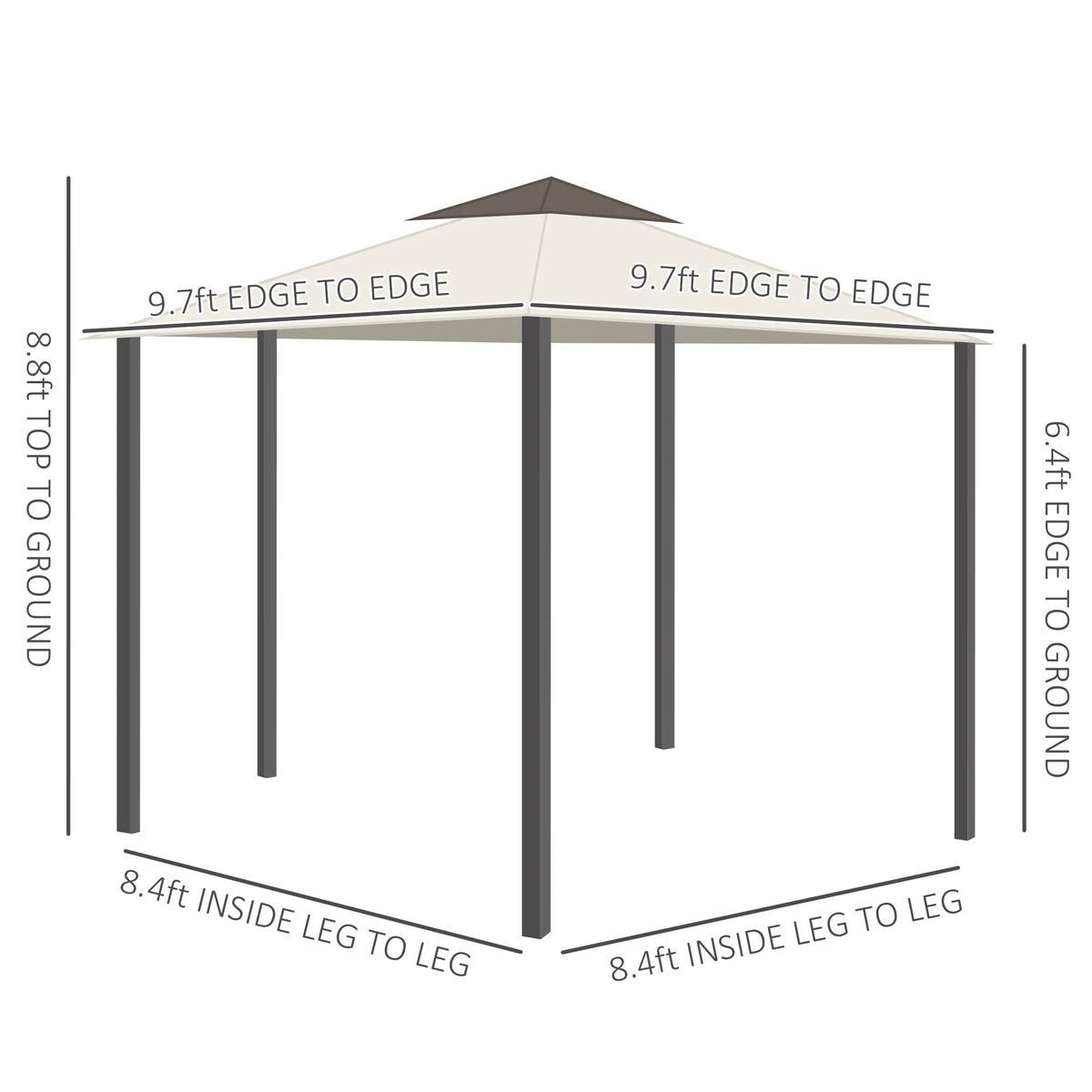 Outsunny 10' x 10' Patio Gazebo Outdoor Canopy Shelter with Aluminum Frame, Double Tier Roof, Netting and Curtains for Garden, Lawn, Cream White
