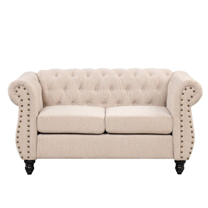 Classic 3 Seater Button Tufted Sofa, Upholstered Couch with Nailhead Rolled Arms Removable Cushions for Living Room Office Bedroom