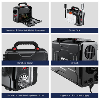 HCALORY Diesel Air Heater, 12V 8KW All-In-One Portable Handheld Toolbox with Bluetooth APP Control and LCD Monitor for Car Trucks Boat Bus RV Trailer Motor-Homes and Camper, Black
