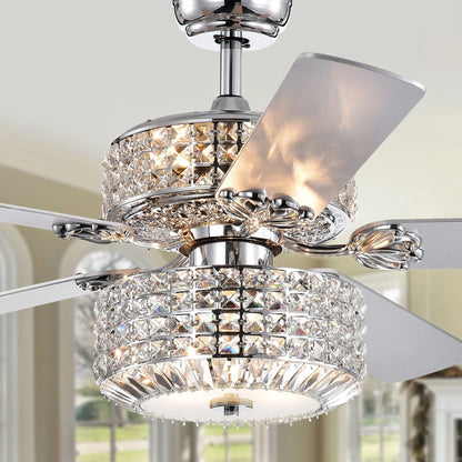 Walter Dual Lamp Chrome 52-inch Lighted Ceiling Fan w Crystal Shades (includes Remote and Light Kit)