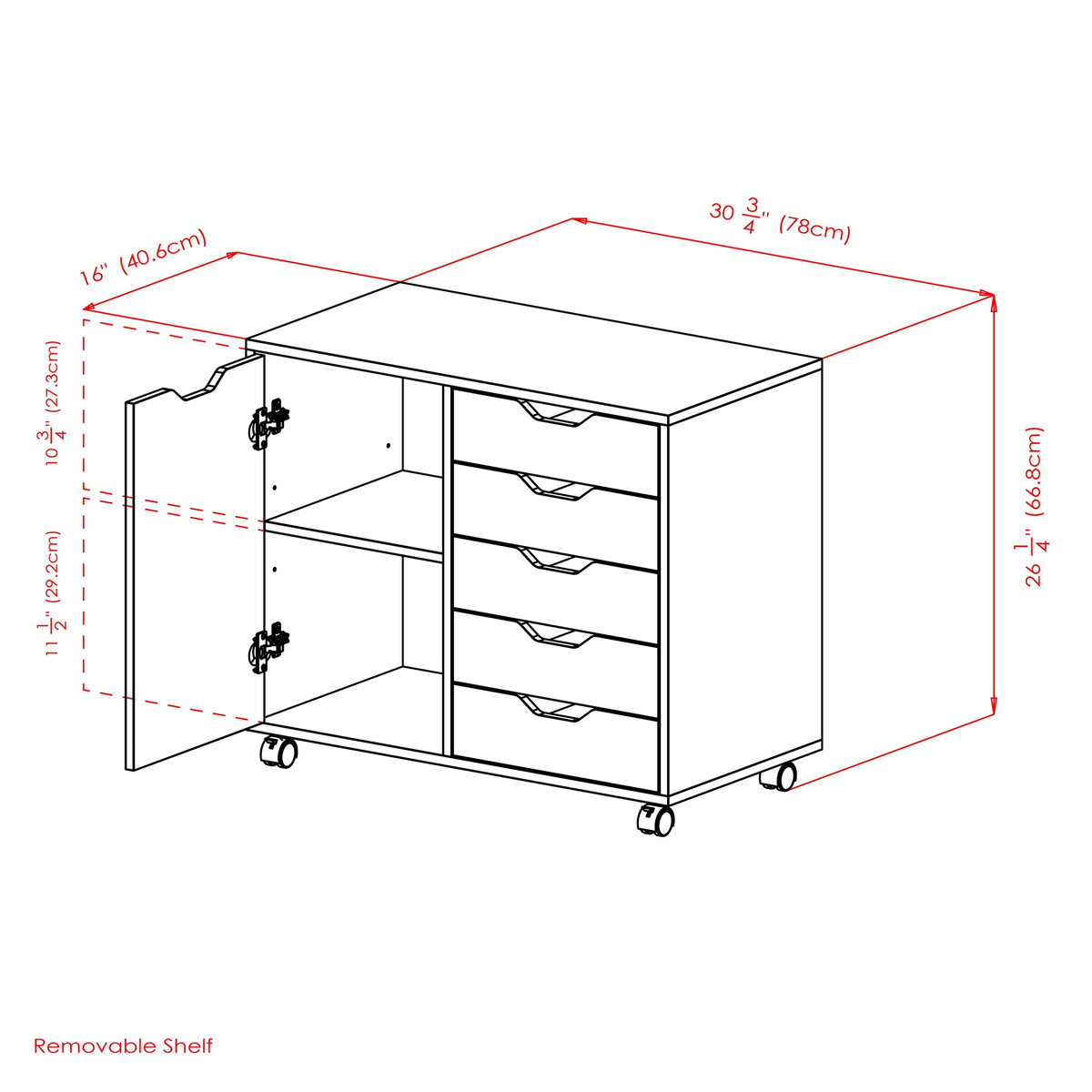 Winsome Halifax 5-Drawer, Side Storage Mobile Cabinet 10630, White Finish