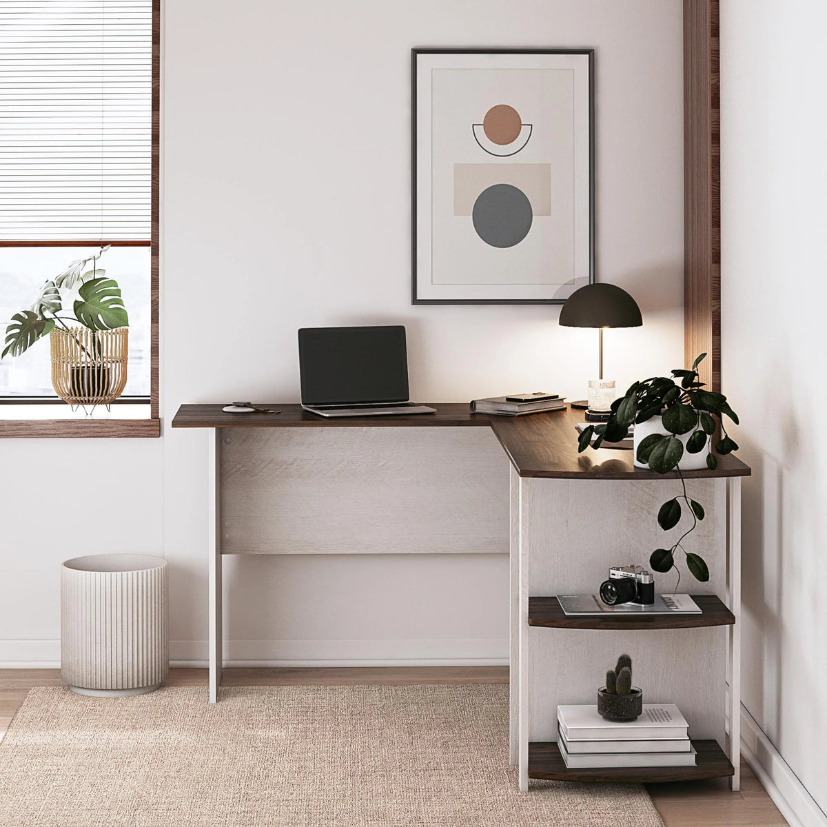 Ameriwood Home L Shaped Desk with Side Storage, Black Oak